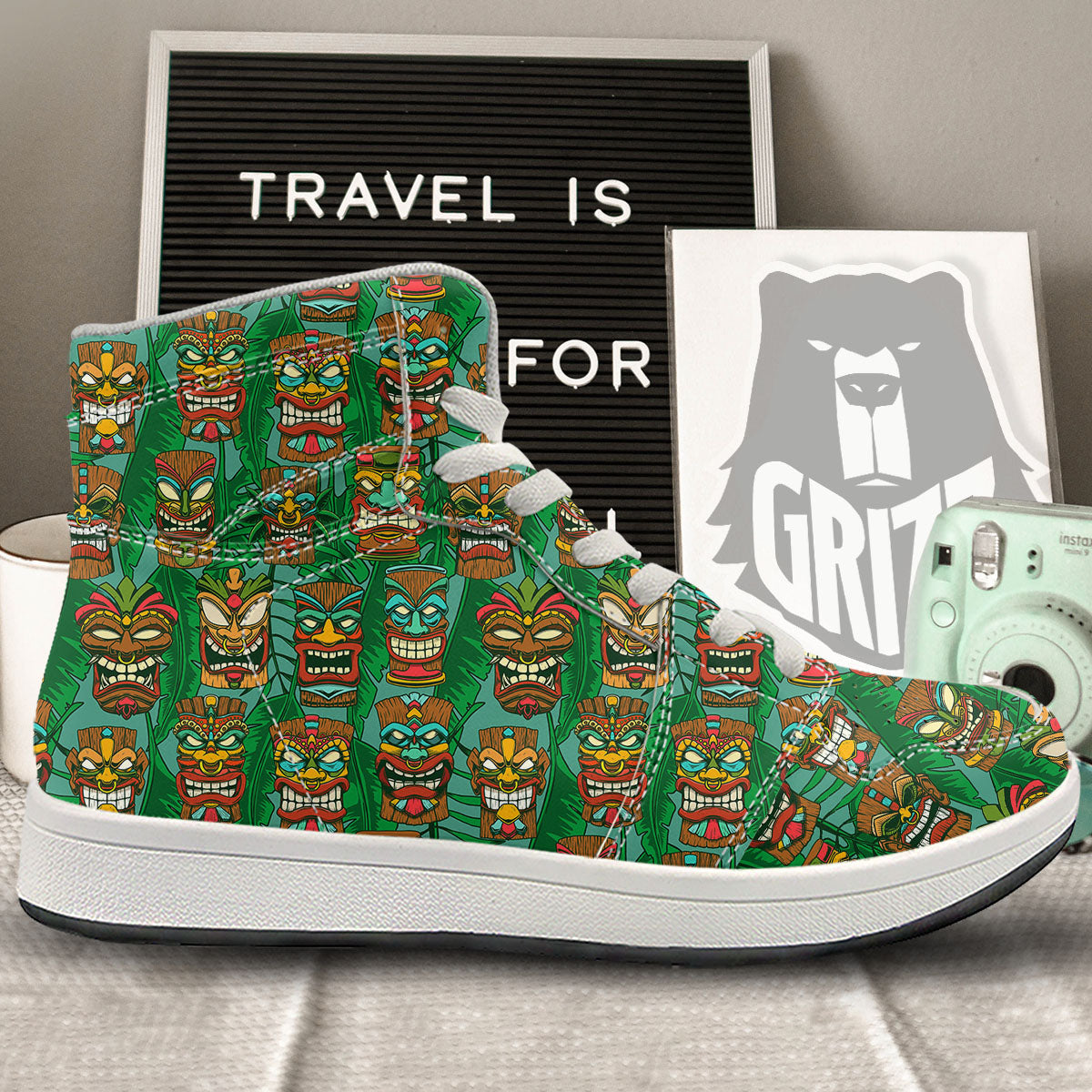 Tiki Hawaiian Print Pattern High Top Sneakers-grizzshop