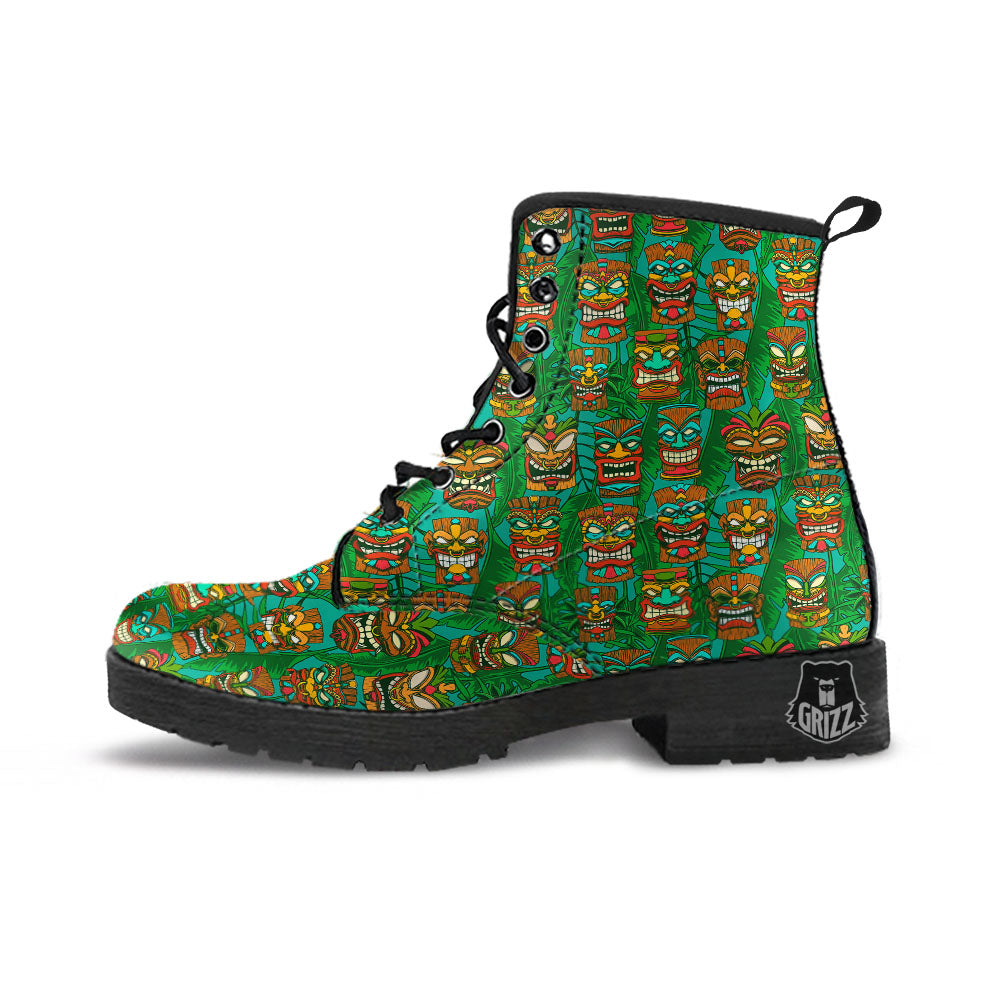 Tiki Hawaiian Print Pattern Leather Boots-grizzshop