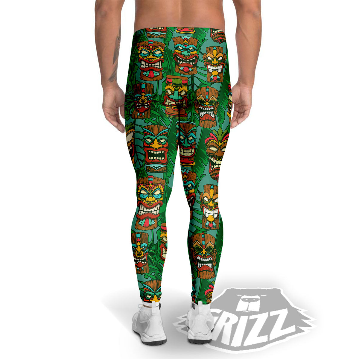 Tiki Hawaiian Print Pattern Men's Leggings-grizzshop