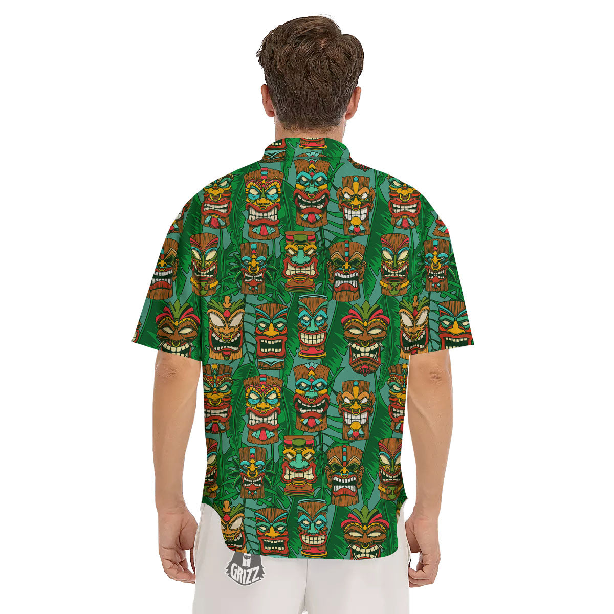 Tiki Hawaiian Print Pattern Men's Short Sleeve Shirts-grizzshop