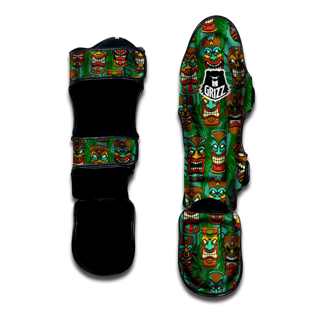 Tiki Hawaiian Print Pattern Muay Thai Shin Guards-grizzshop