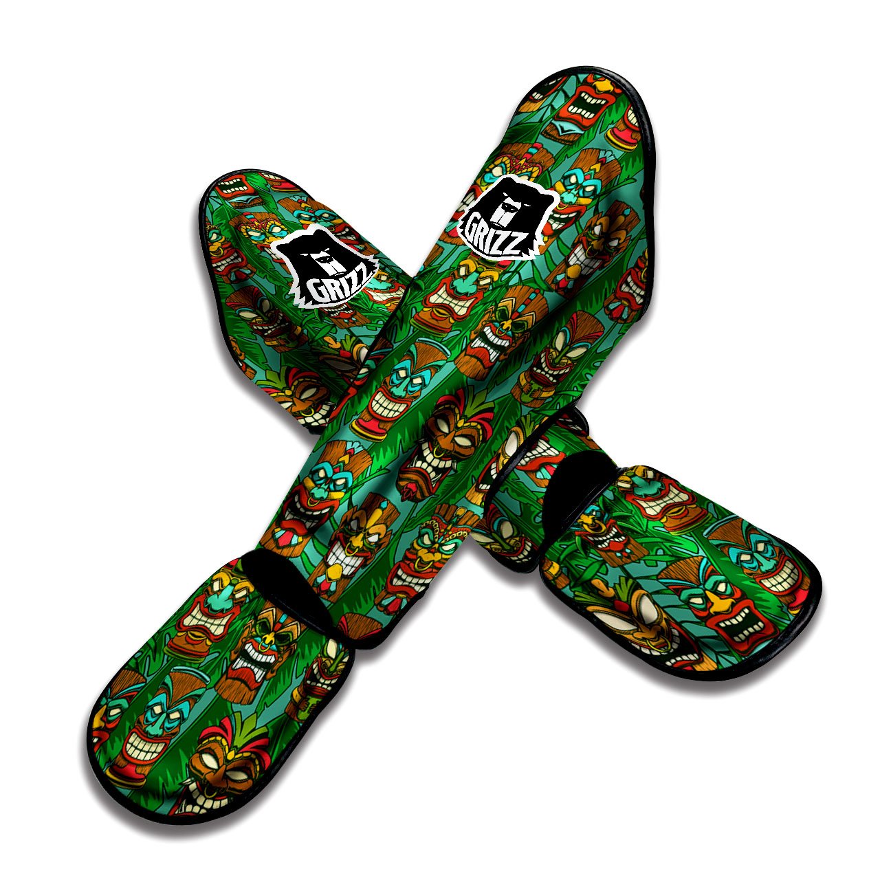 Tiki Hawaiian Print Pattern Muay Thai Shin Guards-grizzshop