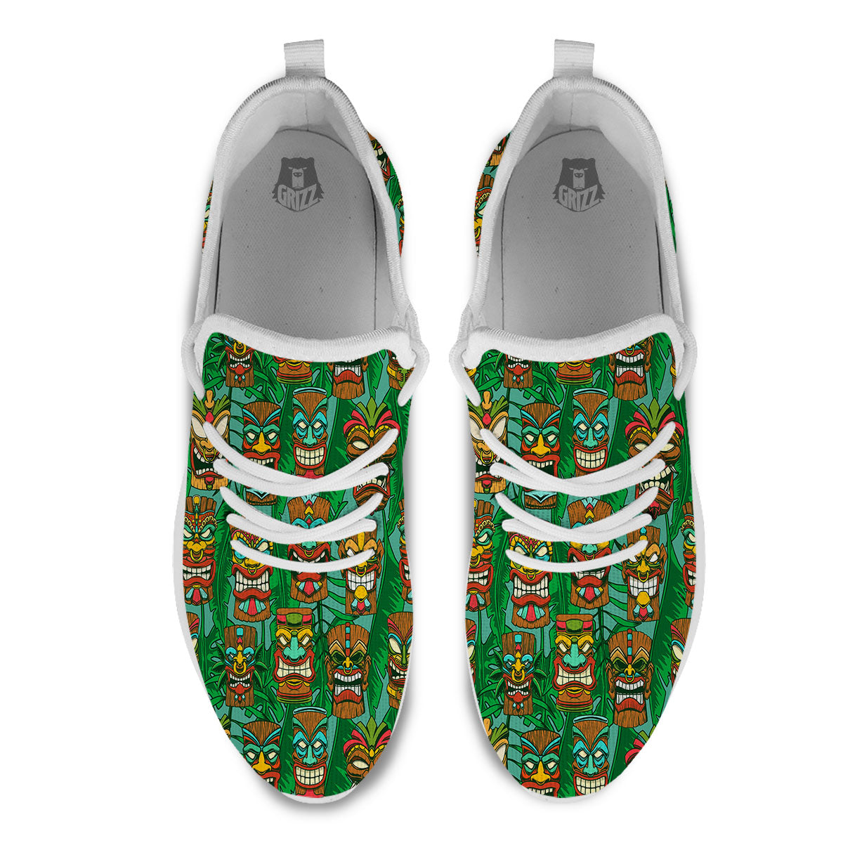 Tiki Hawaiian Print Pattern White Athletic Shoes-grizzshop