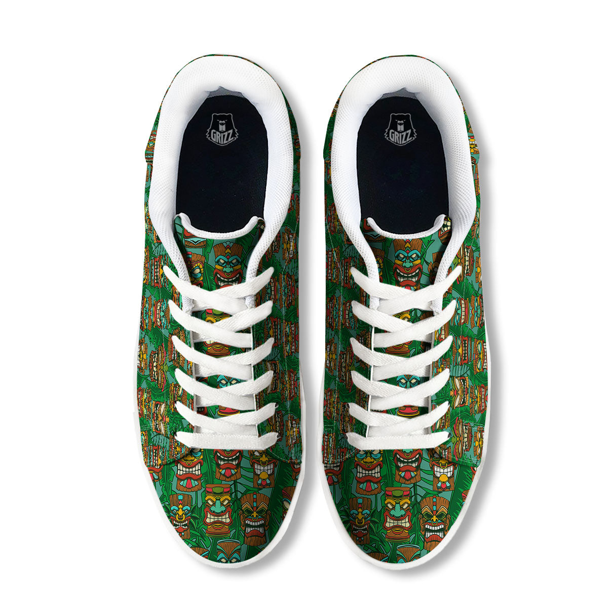 Tiki Hawaiian Print Pattern White Low Top Sneakers-grizzshop