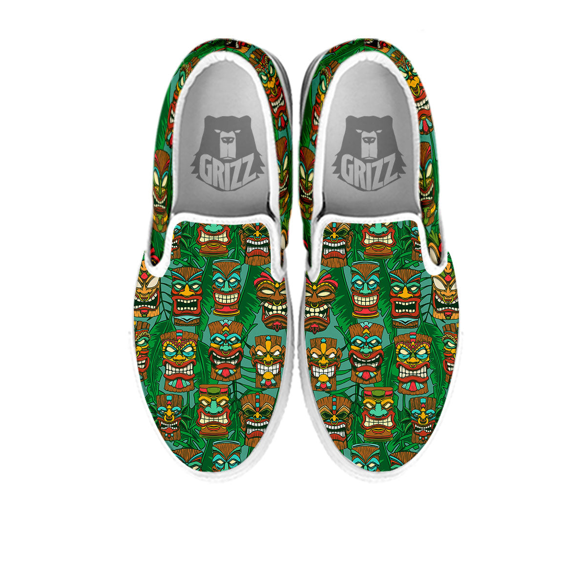 Tiki Hawaiian Print Pattern White Slip On Shoes-grizzshop