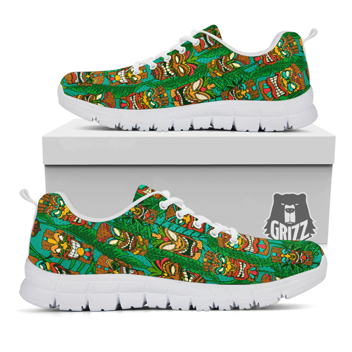 Tiki Hawaiian Print Pattern White Sneaker-grizzshop