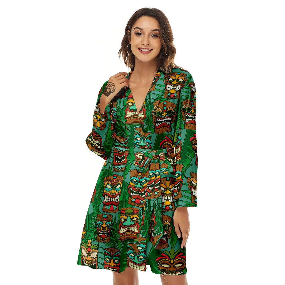 Tiki Hawaiian Print Pattern Women's Robe-grizzshop