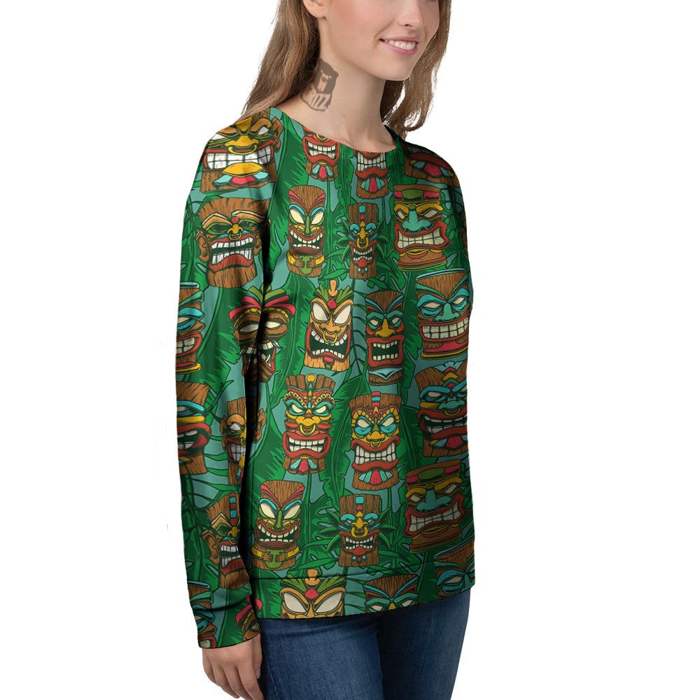 Tiki Hawaiian Print Pattern Women's Sweatshirt-grizzshop