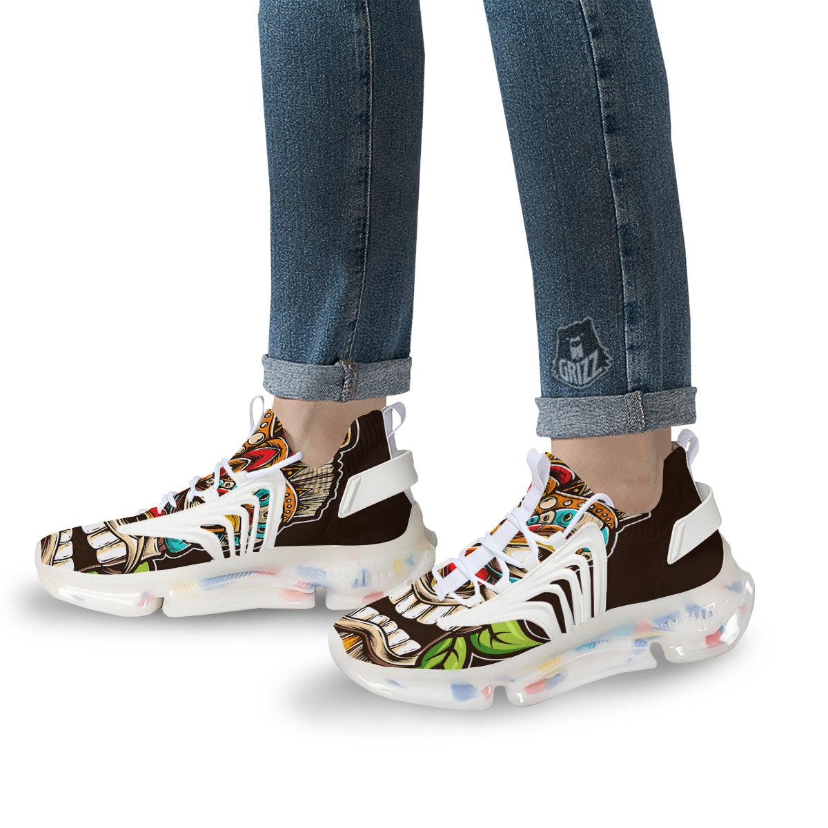 Tiki Hawaiian Print White Gym Shoes-grizzshop