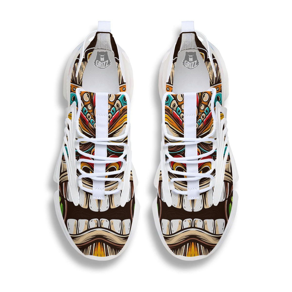 Tiki Hawaiian Print White Gym Shoes-grizzshop