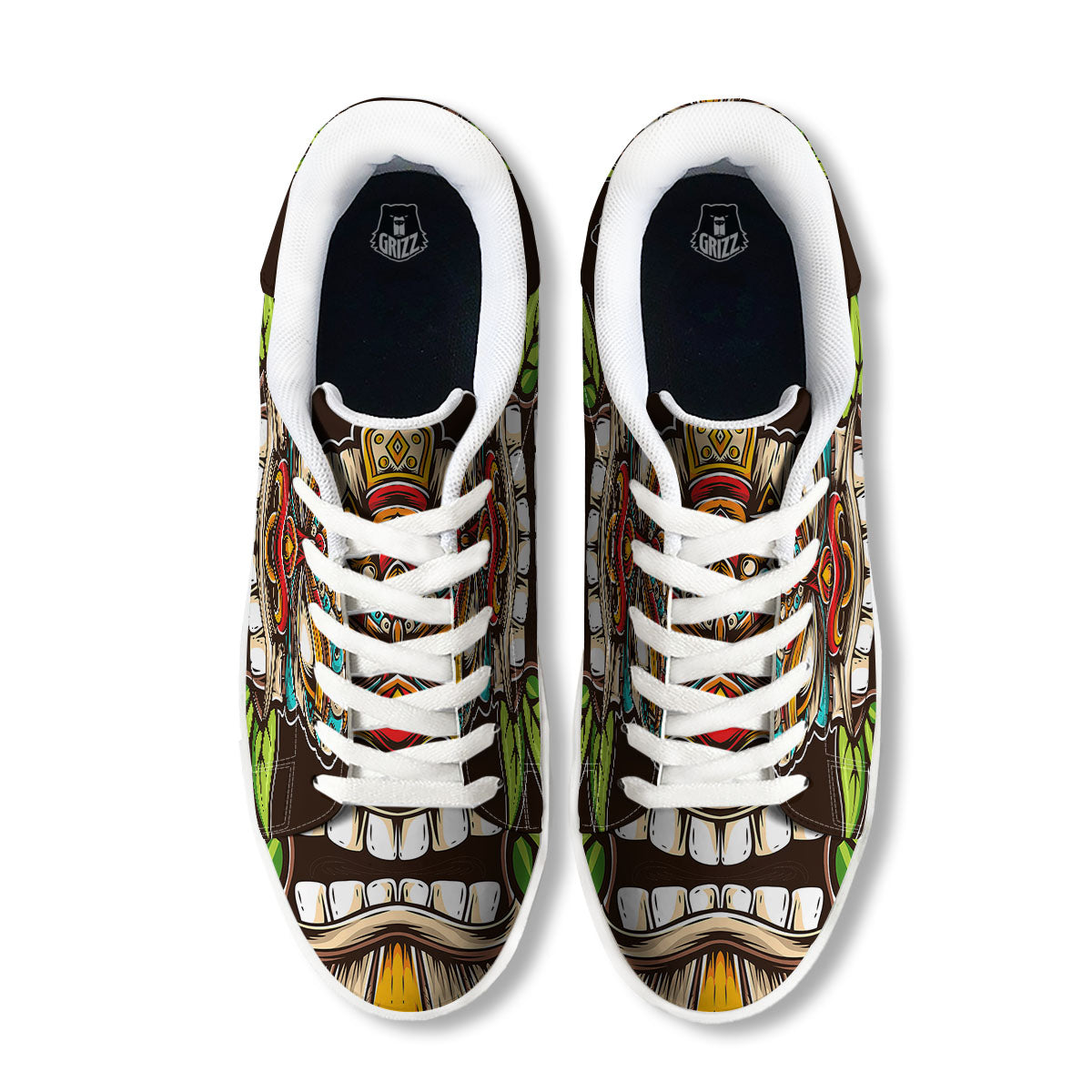 Tiki Hawaiian Print White Low Top Sneakers-grizzshop
