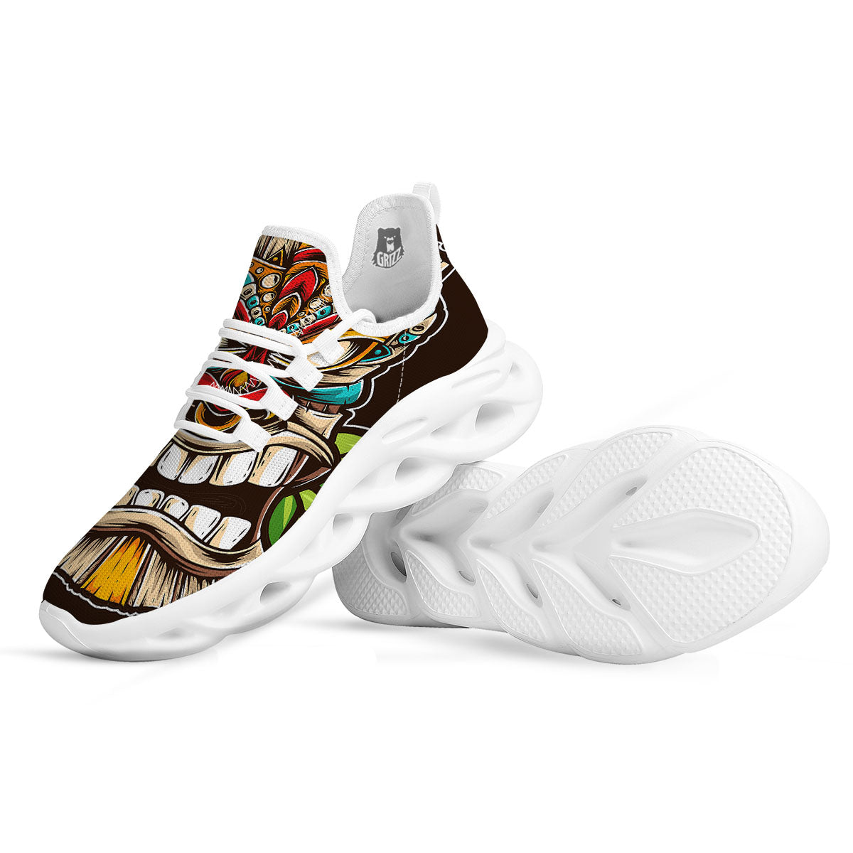 Tiki Hawaiian Print White Running Shoes-grizzshop