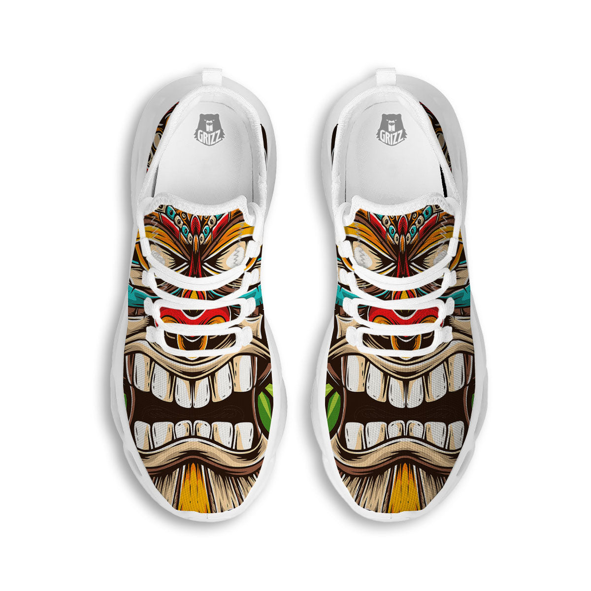 Tiki Hawaiian Print White Running Shoes-grizzshop