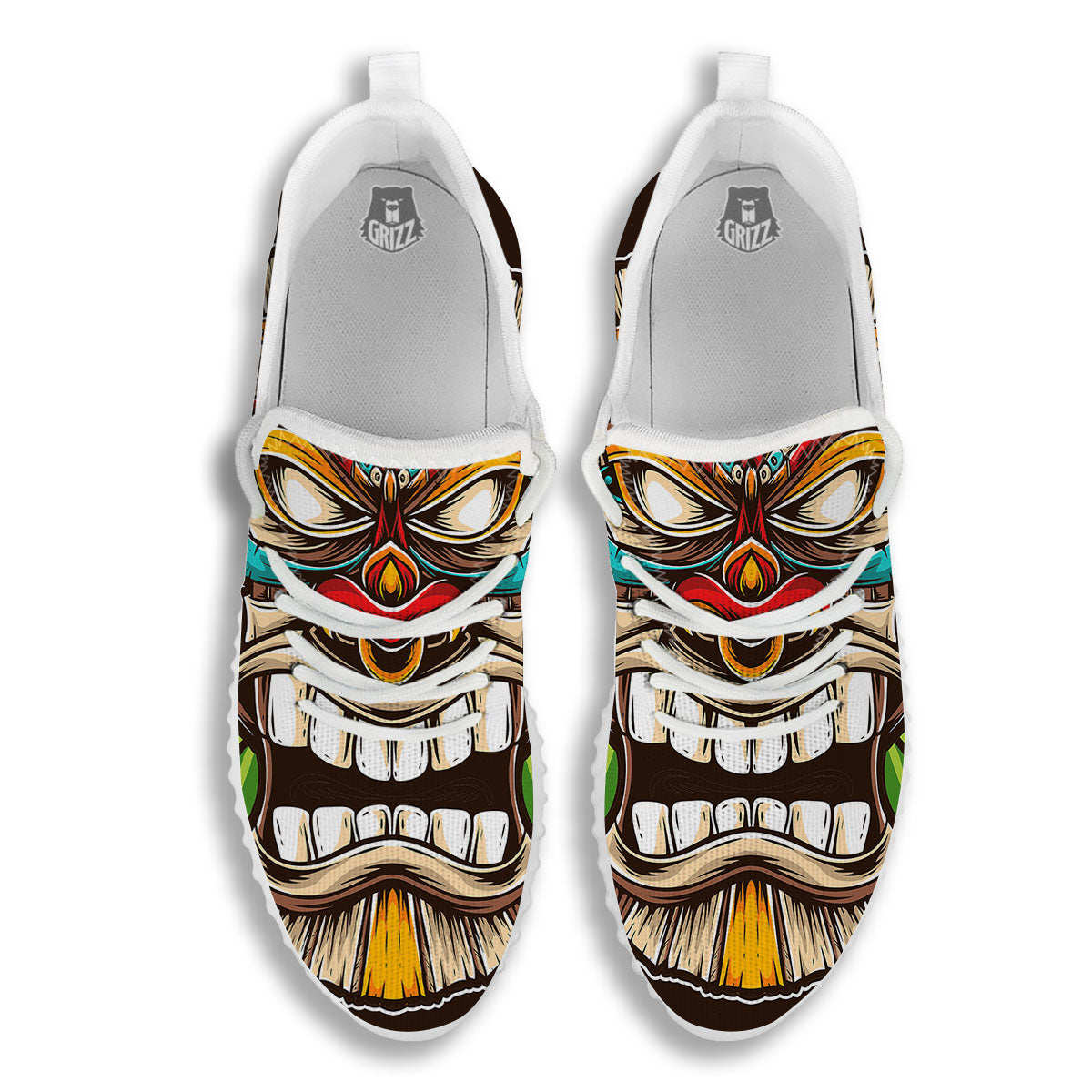 Tiki Hawaiian Print White Walking Shoes-grizzshop