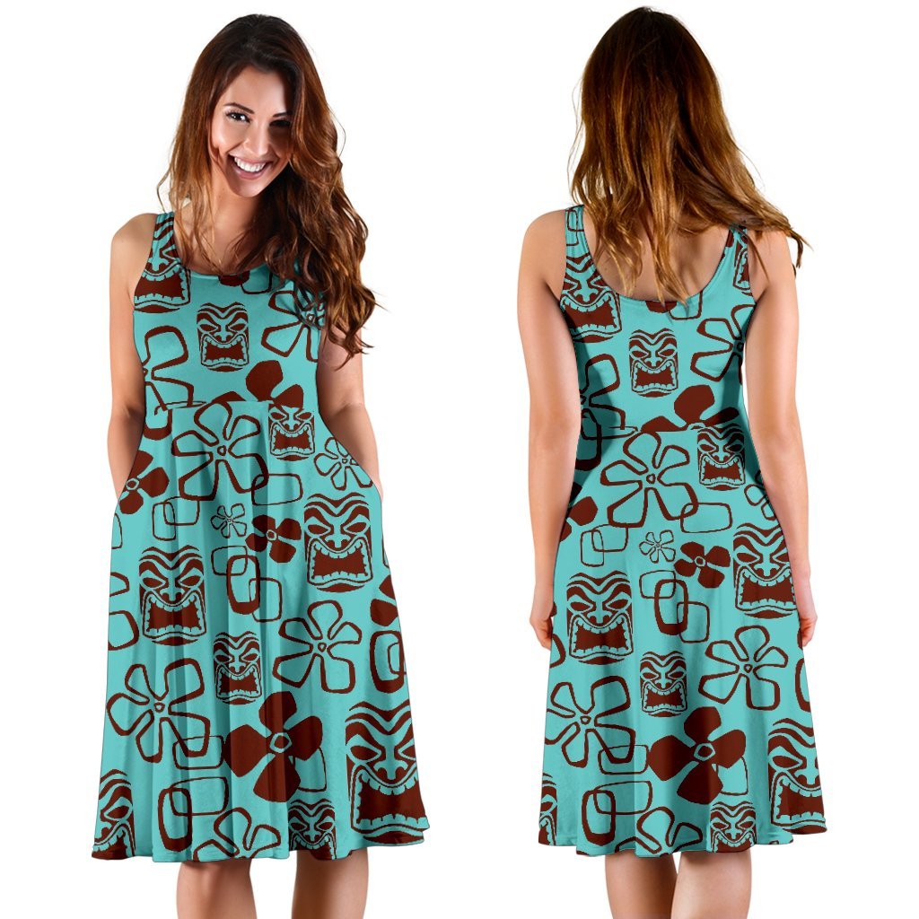 Tiki Hibiscus Pattern Print Dress-grizzshop