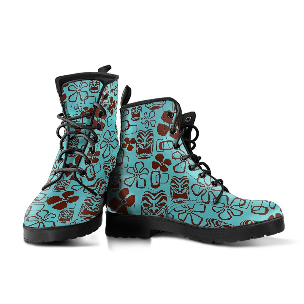 Tiki Hibiscus Pattern Print Men Women Leather Boots-grizzshop
