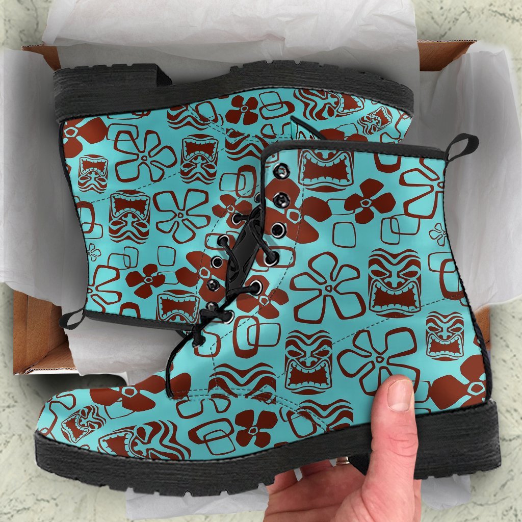 Tiki Hibiscus Pattern Print Men Women Leather Boots-grizzshop