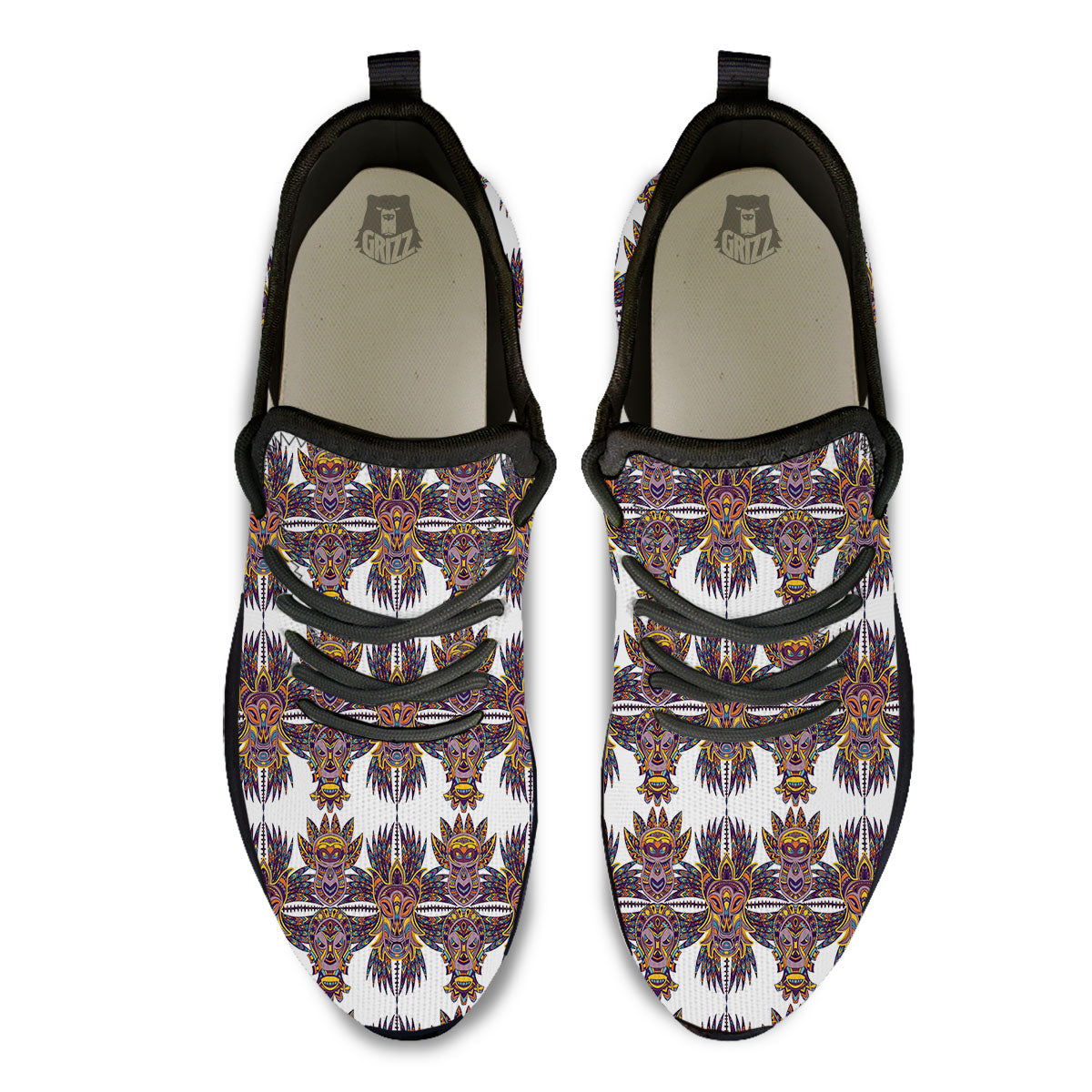 Tiki Mask Ornament Print Pattern Black Athletic Shoes-grizzshop