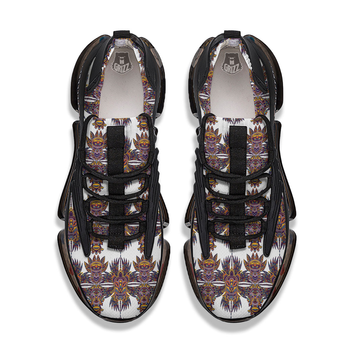 Tiki Mask Ornament Print Pattern Black Gym Shoes-grizzshop