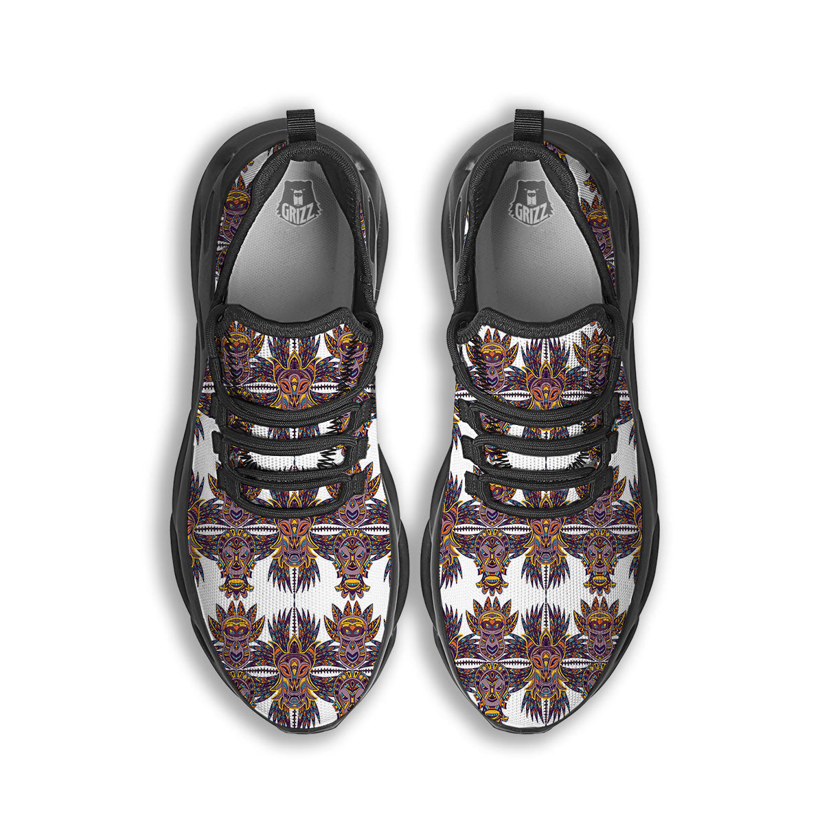 Tiki Mask Ornament Print Pattern Black Running Shoes-grizzshop