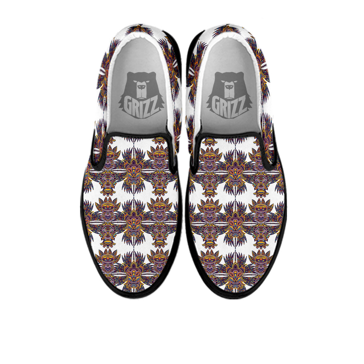 Tiki Mask Ornament Print Pattern Black Slip On Shoes-grizzshop