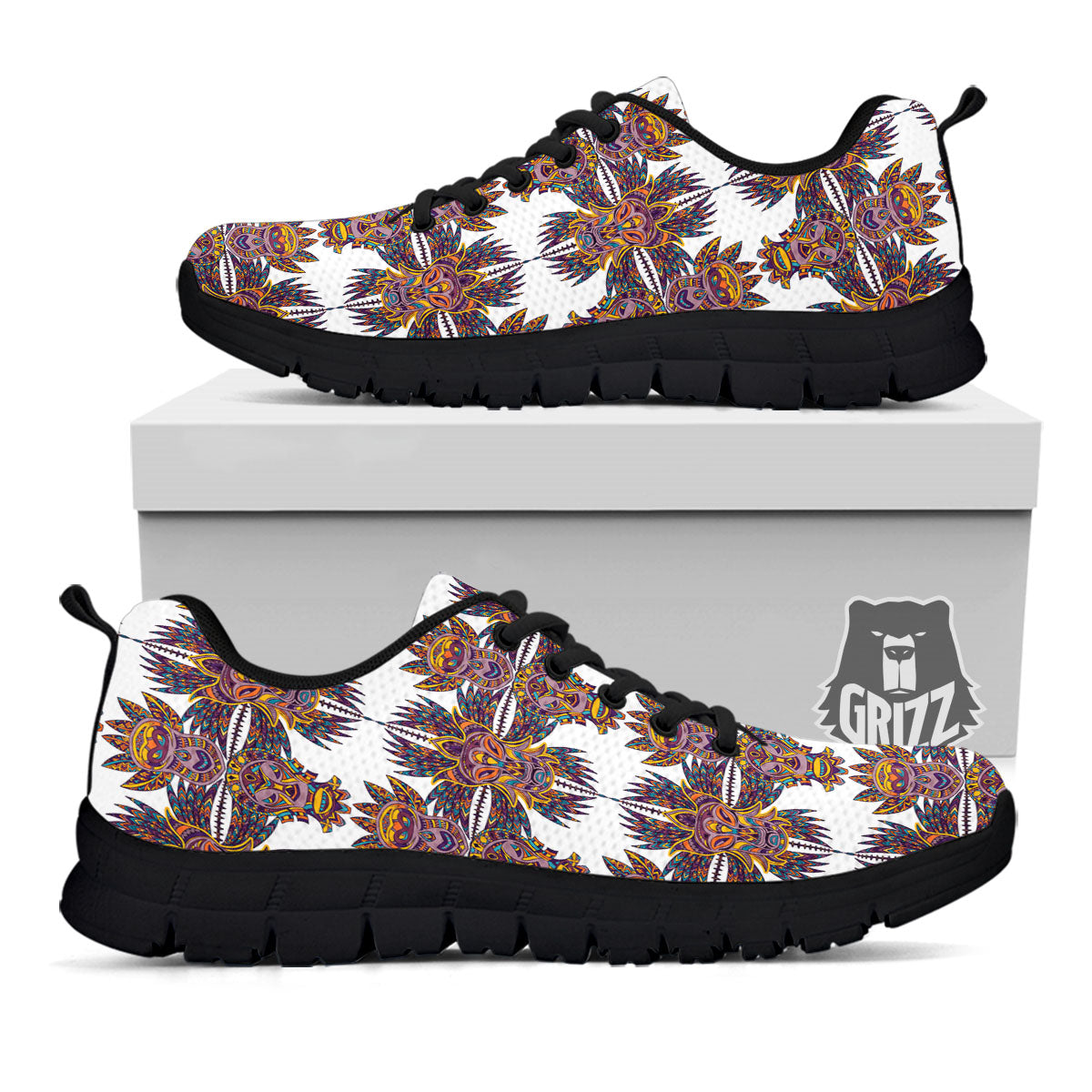 Tiki Mask Ornament Print Pattern Black Sneaker-grizzshop