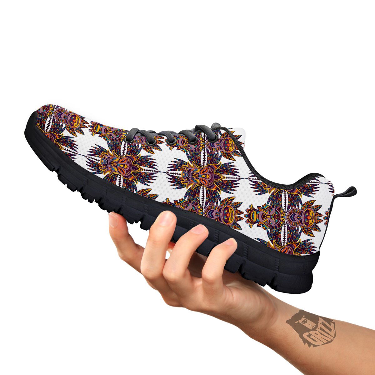 Tiki Mask Ornament Print Pattern Black Sneaker-grizzshop