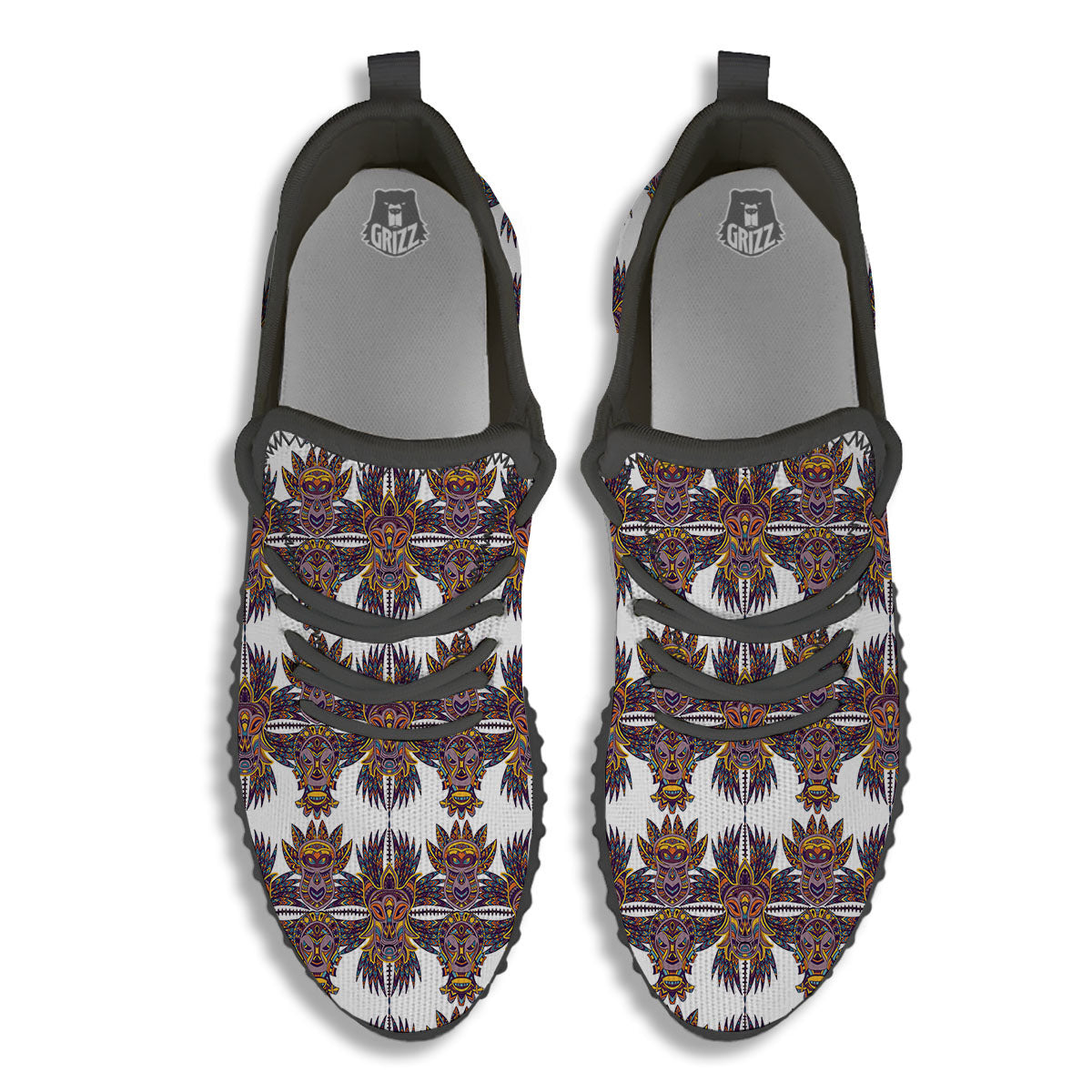 Tiki Mask Ornament Print Pattern Black Walking Shoes-grizzshop