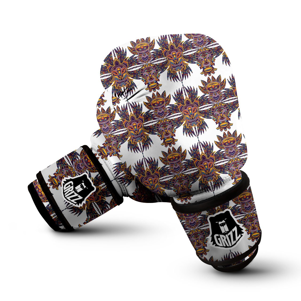 Tiki Mask Ornament Print Pattern Boxing Gloves-grizzshop