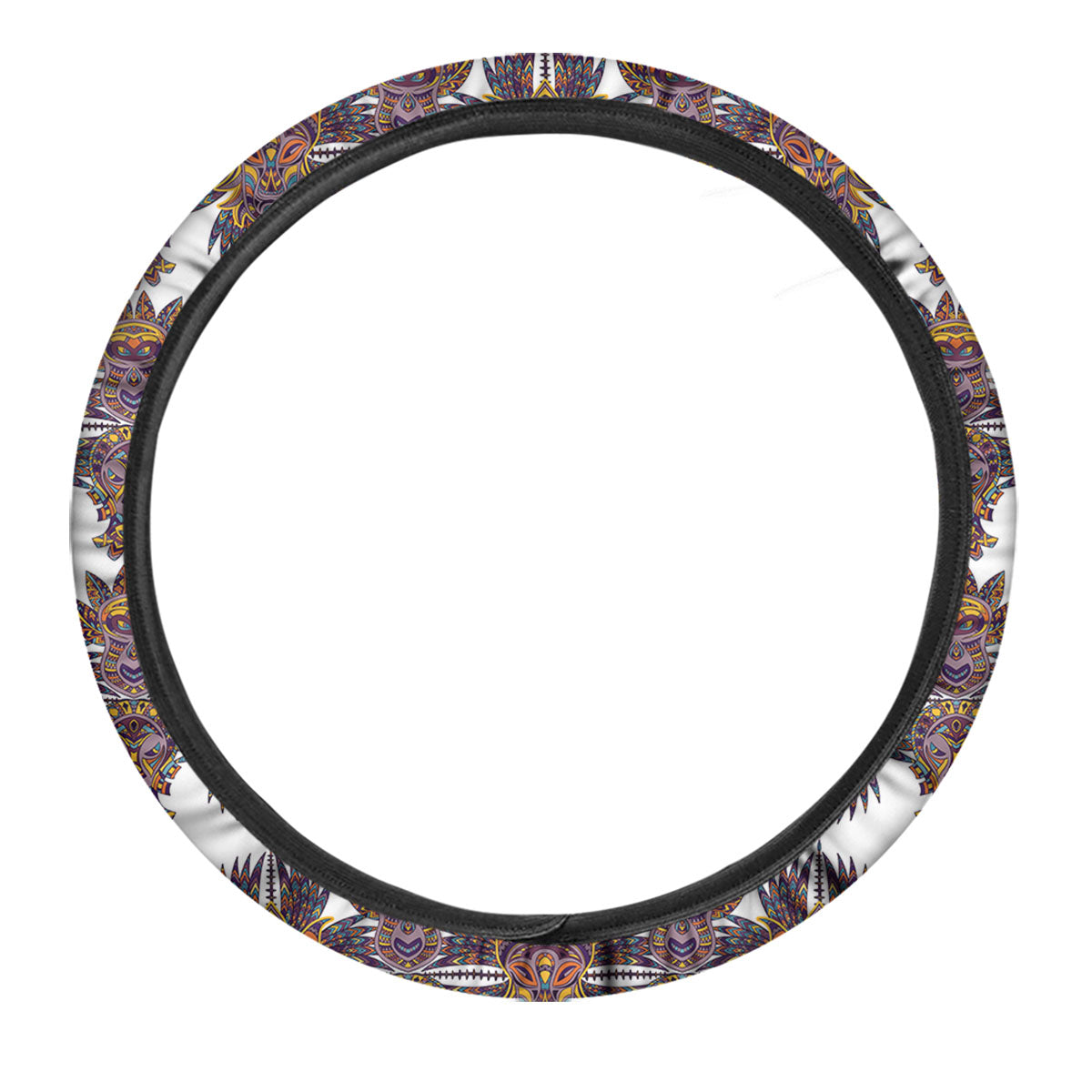 Tiki Mask Ornament Print Pattern Car Steering Wheel Cover-grizzshop