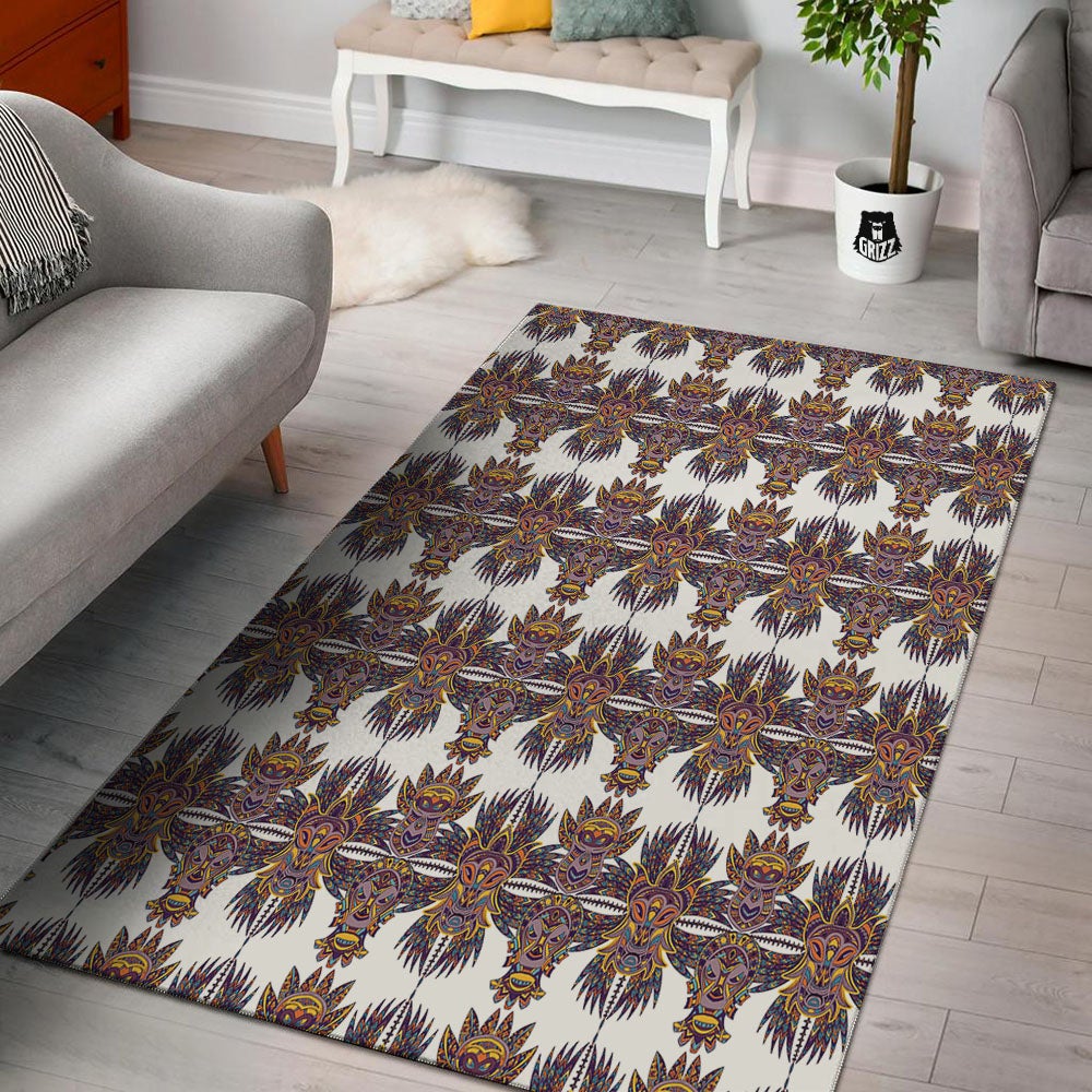 Tiki Mask Ornament Print Pattern Floor Mat-grizzshop