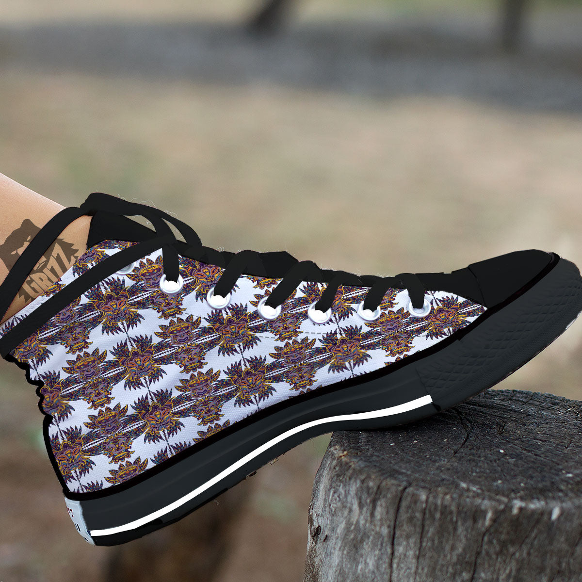 Tiki Mask Ornament Print Pattern High Top Shoes-grizzshop