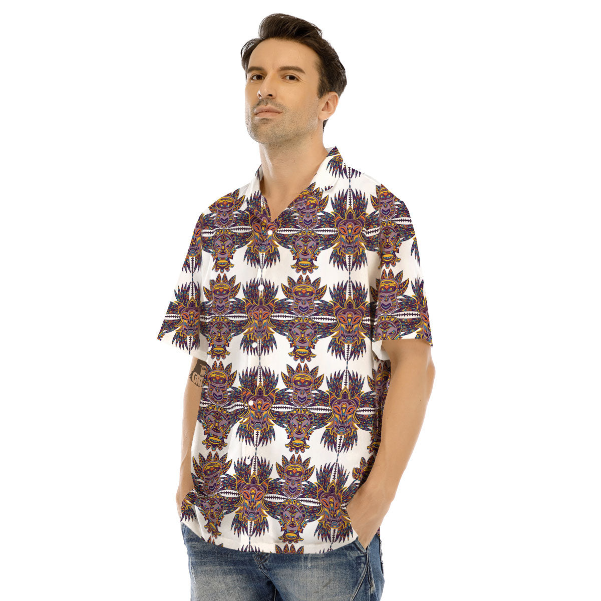 Tiki Mask Ornament Print Pattern Men's Hawaiian Shirt-grizzshop