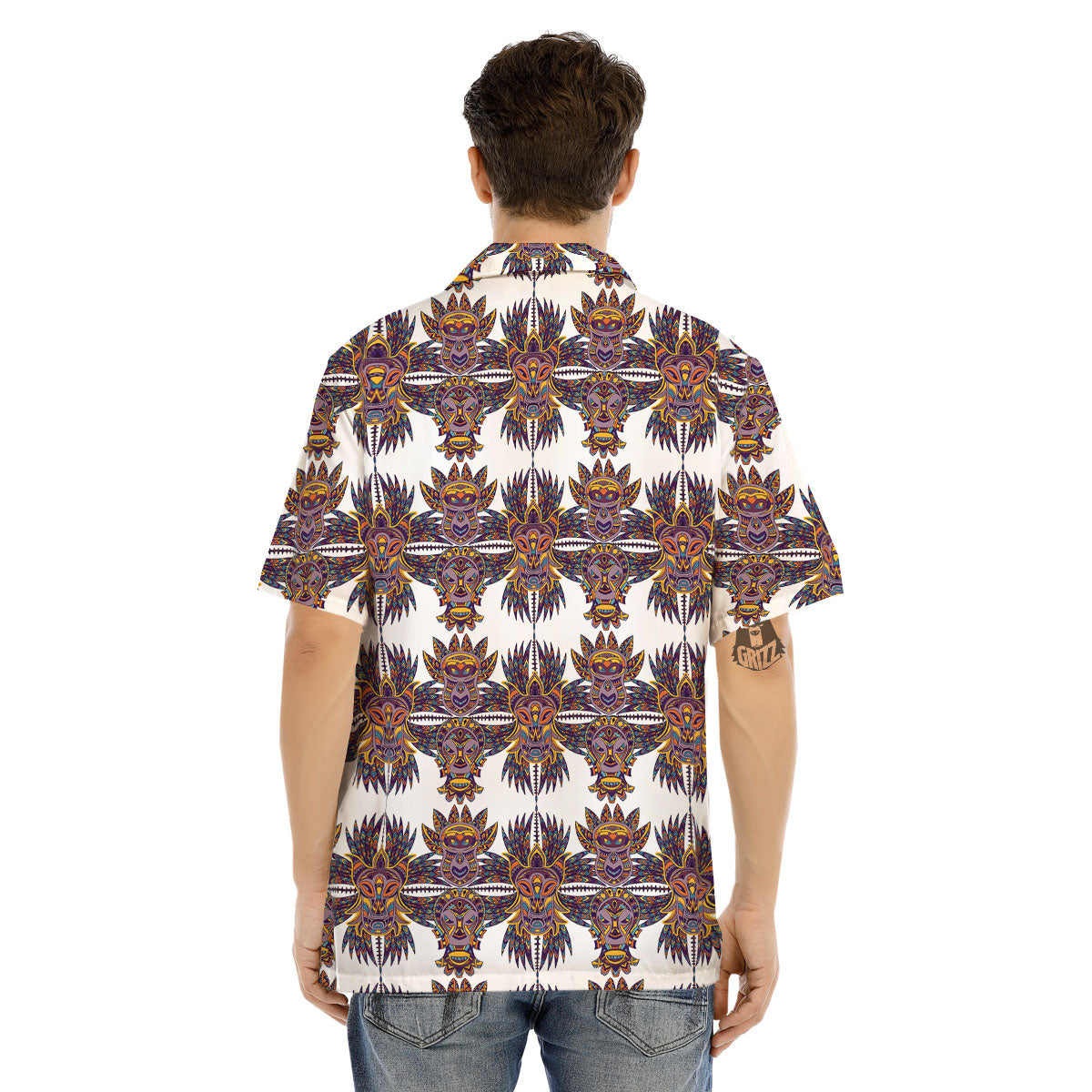 Tiki Mask Ornament Print Pattern Men's Hawaiian Shirt-grizzshop