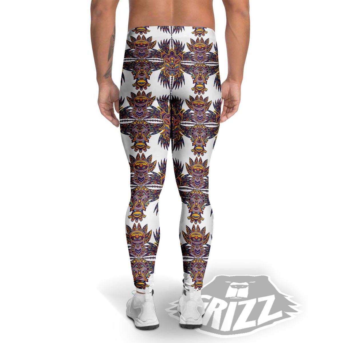 Tiki Mask Ornament Print Pattern Men's Leggings-grizzshop