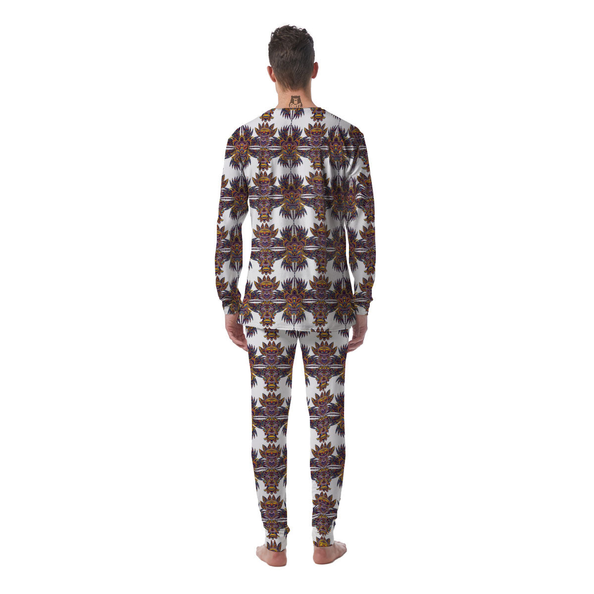 Tiki Mask Ornament Print Pattern Men's Pajamas-grizzshop