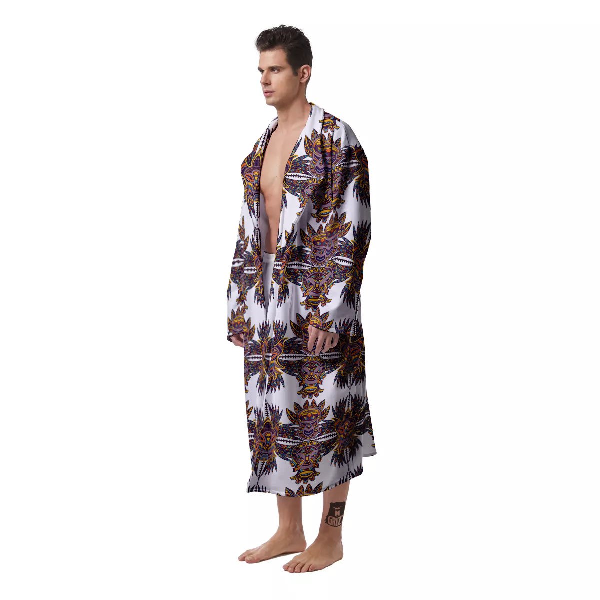 Tiki Mask Ornament Print Pattern Men's Robe-grizzshop