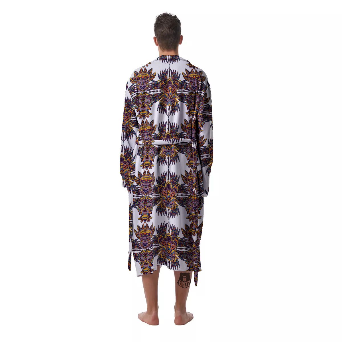 Tiki Mask Ornament Print Pattern Men's Robe-grizzshop