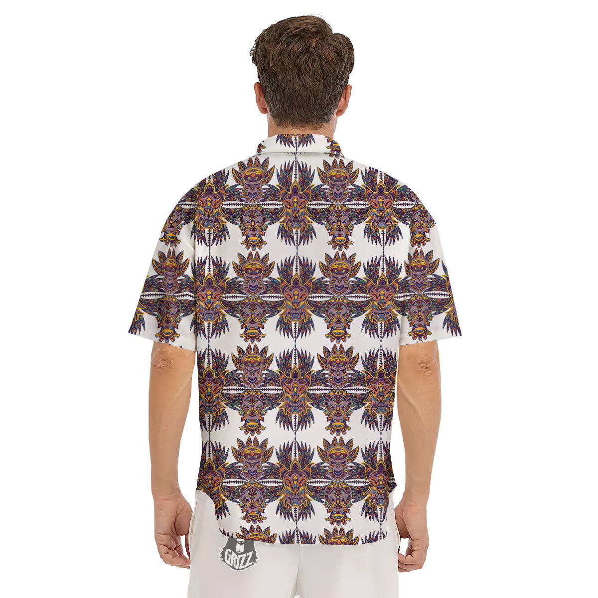 Tiki Mask Ornament Print Pattern Men's Short Sleeve Shirts-grizzshop