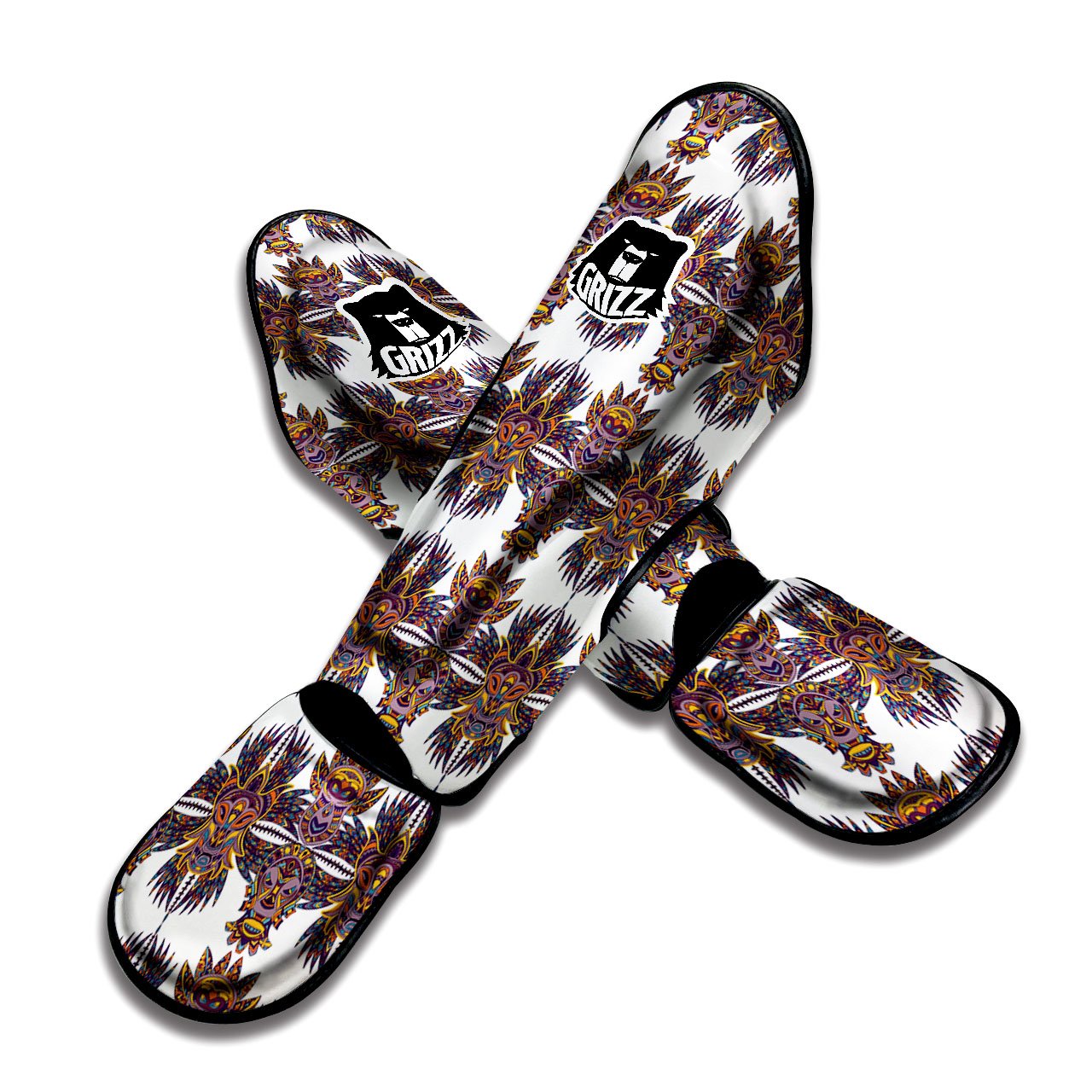 Tiki Mask Ornament Print Pattern Muay Thai Shin Guards-grizzshop