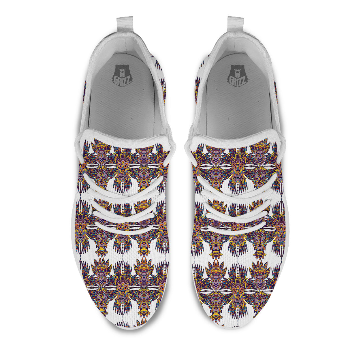 Tiki Mask Ornament Print Pattern White Athletic Shoes-grizzshop