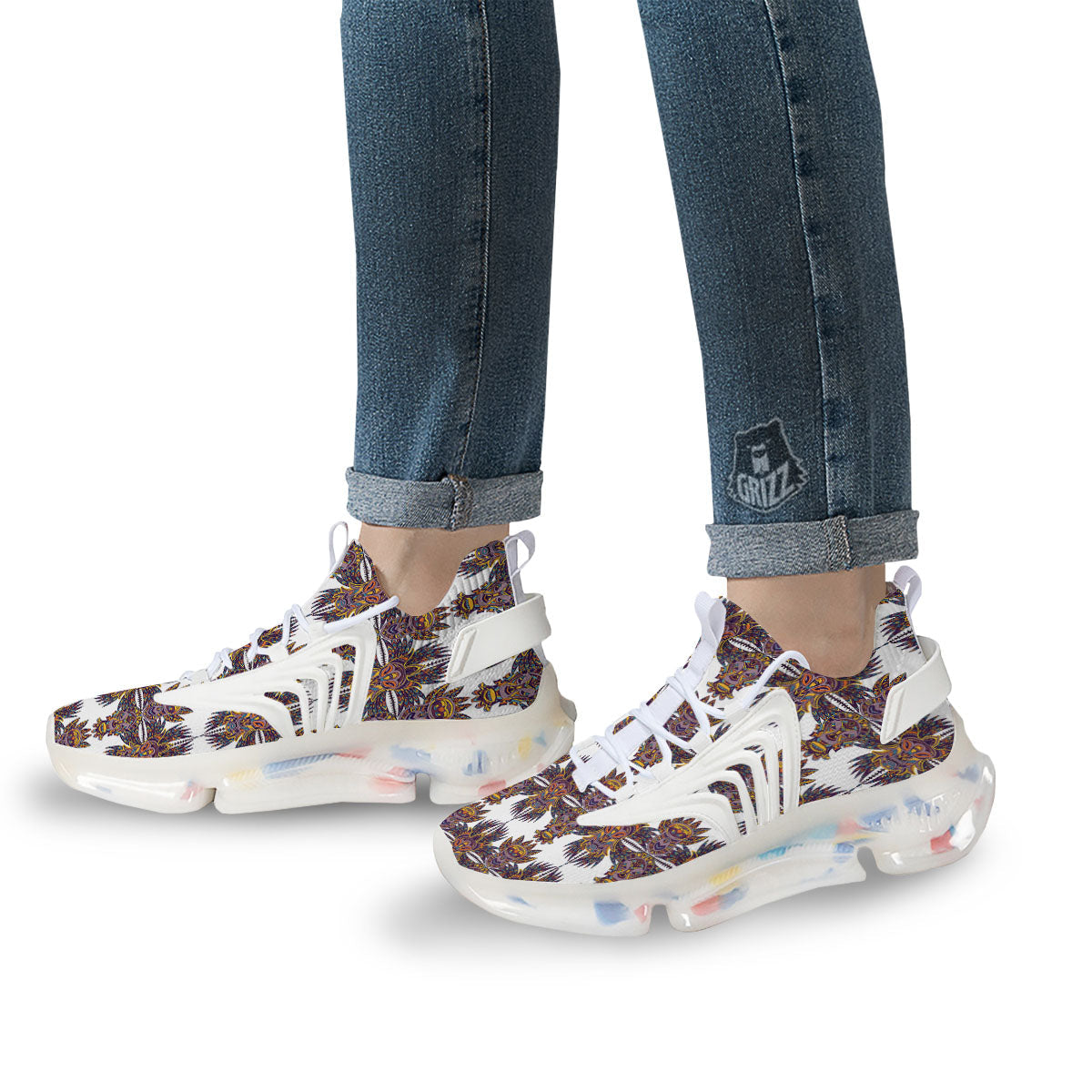 Tiki Mask Ornament Print Pattern White Gym Shoes-grizzshop
