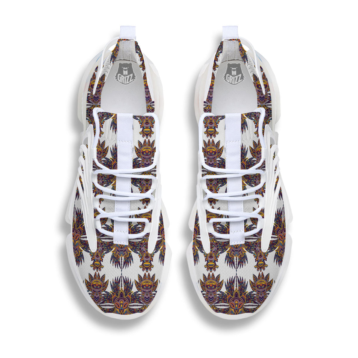Tiki Mask Ornament Print Pattern White Gym Shoes-grizzshop