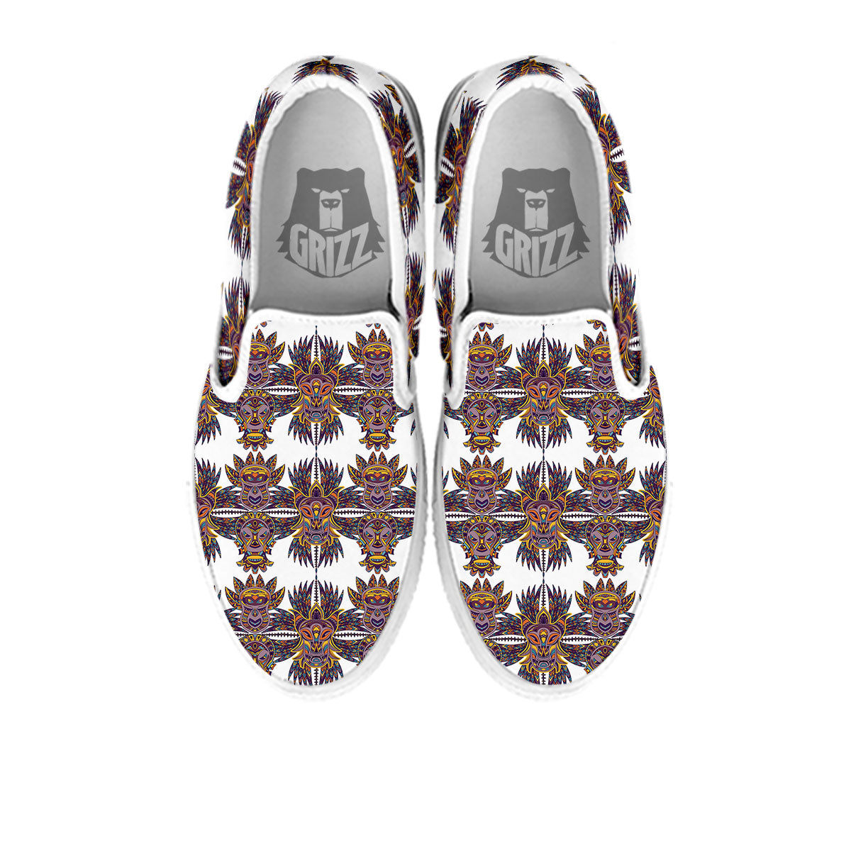 Tiki Mask Ornament Print Pattern White Slip On Shoes-grizzshop