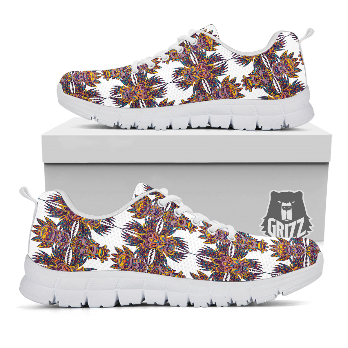 Tiki Mask Ornament Print Pattern White Sneaker-grizzshop