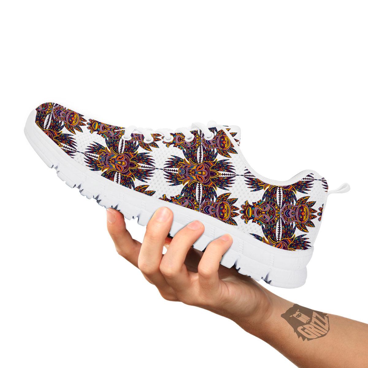Tiki Mask Ornament Print Pattern White Sneaker-grizzshop