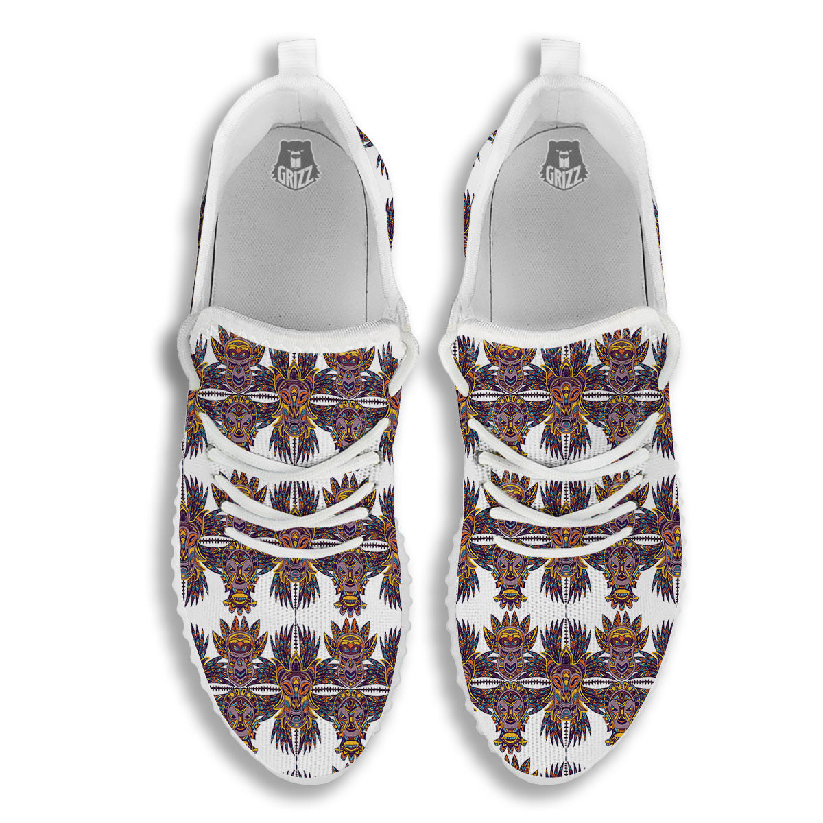 Tiki Mask Ornament Print Pattern White Walking Shoes-grizzshop