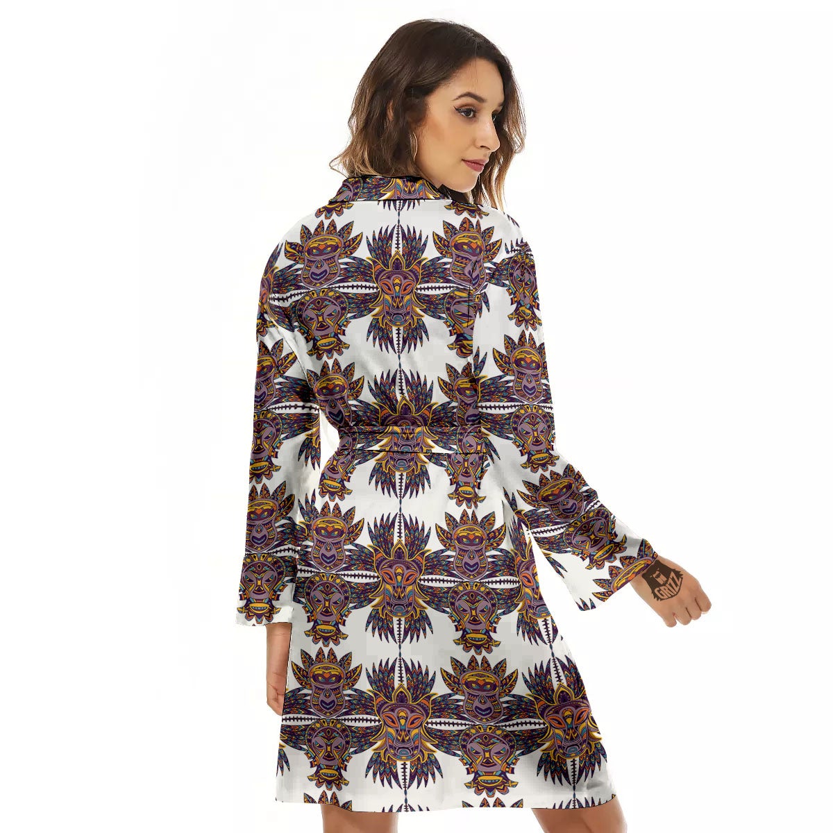 Tiki Mask Ornament Print Pattern Women's Robe-grizzshop