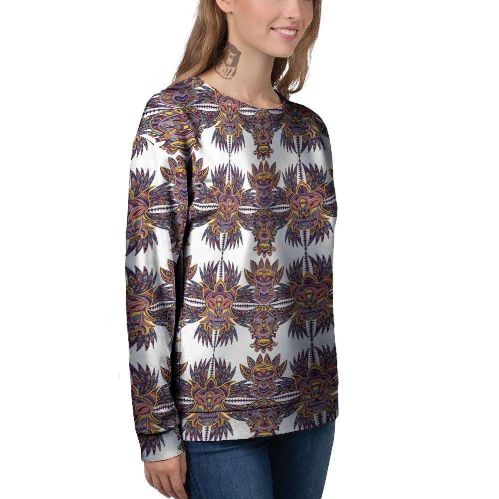 Tiki Mask Ornament Print Pattern Women's Sweatshirt-grizzshop