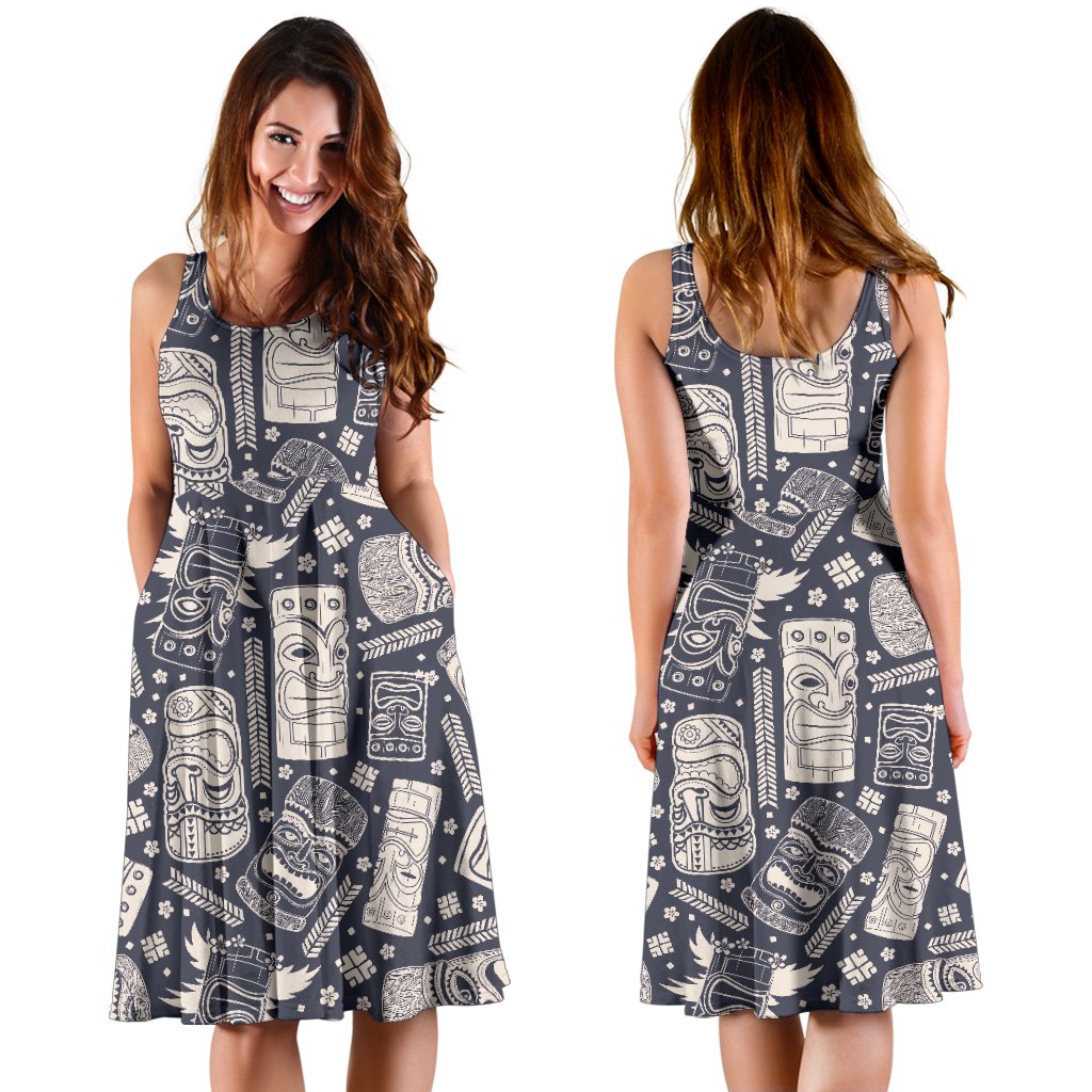 Tiki Pattern Print Dress-grizzshop